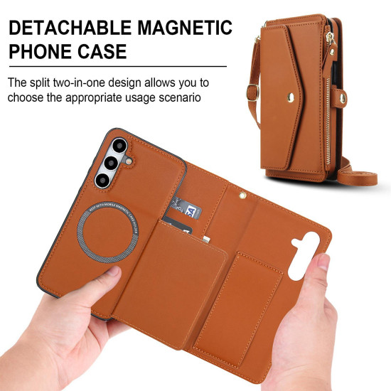 For Samsung Galaxy S24+ 5G Multifunctional Wallet Detachable Leather Phone Case with Lanyard(Brown)