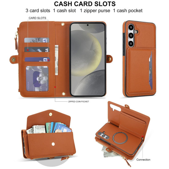For Samsung Galaxy S24+ 5G Multifunctional Wallet Detachable Leather Phone Case with Lanyard(Brown)