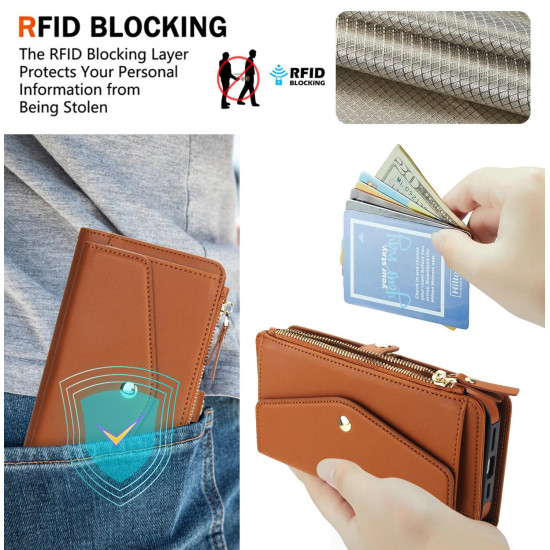 For Samsung Galaxy S24+ 5G Multifunctional Wallet Detachable Leather Phone Case with Lanyard(Brown)