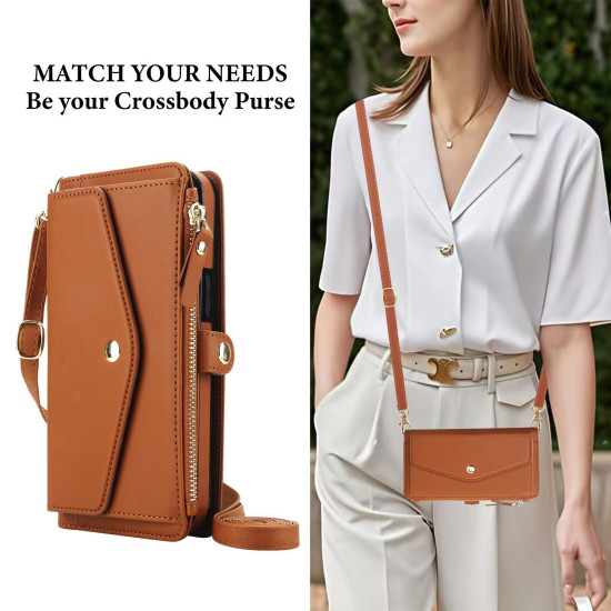 For Samsung Galaxy S24+ 5G Multifunctional Wallet Detachable Leather Phone Case with Lanyard(Brown)