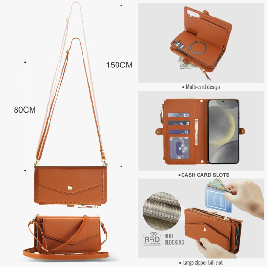 For Samsung Galaxy S24+ 5G Multifunctional Wallet Detachable Leather Phone Case with Lanyard(Brown)