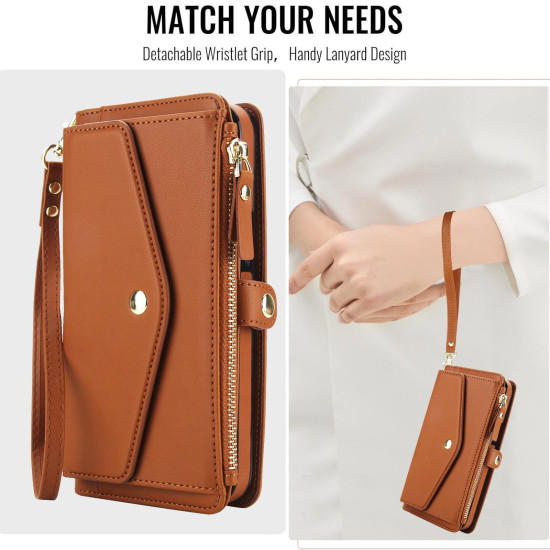 For Samsung Galaxy S24+ 5G Multifunctional Wallet Detachable Leather Phone Case with Lanyard(Brown)