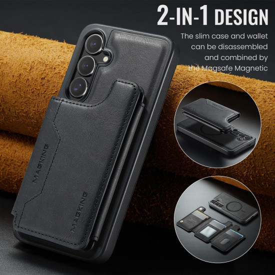For Samsung Galaxy S24+ 5G MAGKING K3 Series MagSafe RFID Card Bag Detachable Phone Case(Black)