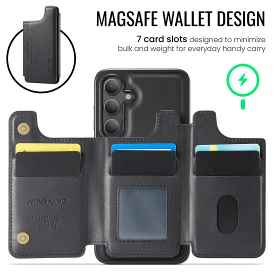 For Samsung Galaxy S24+ 5G MAGKING K3 Series MagSafe RFID Card Bag Detachable Phone Case(Black)