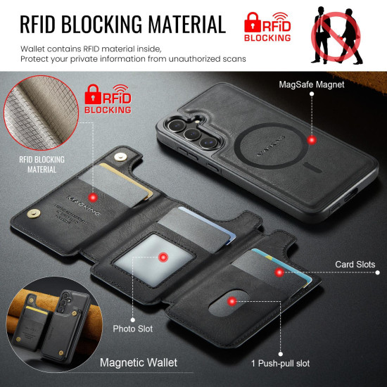 For Samsung Galaxy S24+ 5G MAGKING K3 Series MagSafe RFID Card Bag Detachable Phone Case(Black)