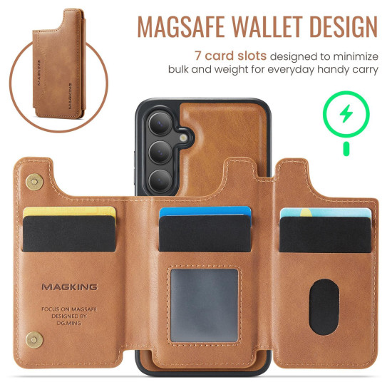 For Samsung Galaxy S24+ 5G MAGKING K3 Series MagSafe RFID Card Bag Detachable Phone Case(Brown)
