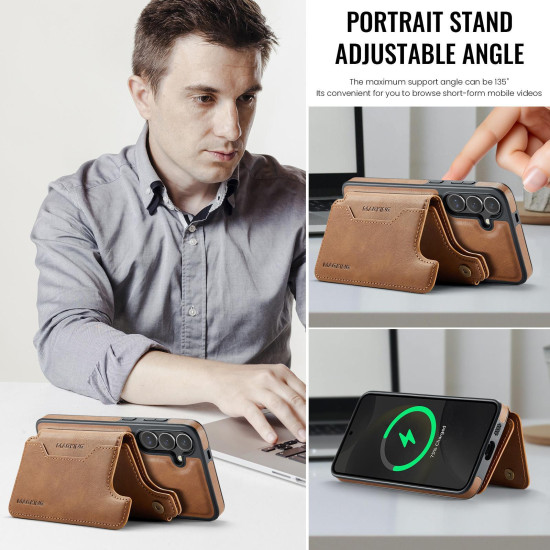 For Samsung Galaxy S24+ 5G MAGKING K3 Series MagSafe RFID Card Bag Detachable Phone Case(Brown)