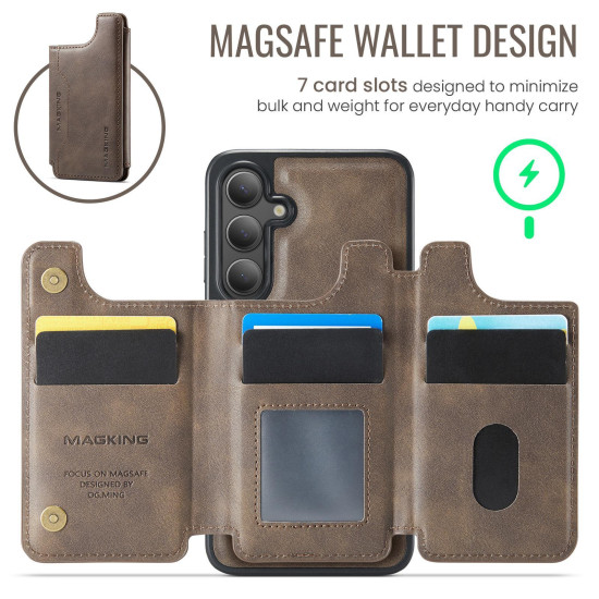 For Samsung Galaxy S24+ 5G MAGKING K3 Series MagSafe RFID Card Bag Detachable Phone Case(Coffee)