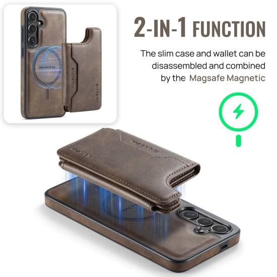 For Samsung Galaxy S24+ 5G MAGKING K3 Series MagSafe RFID Card Bag Detachable Phone Case(Coffee)