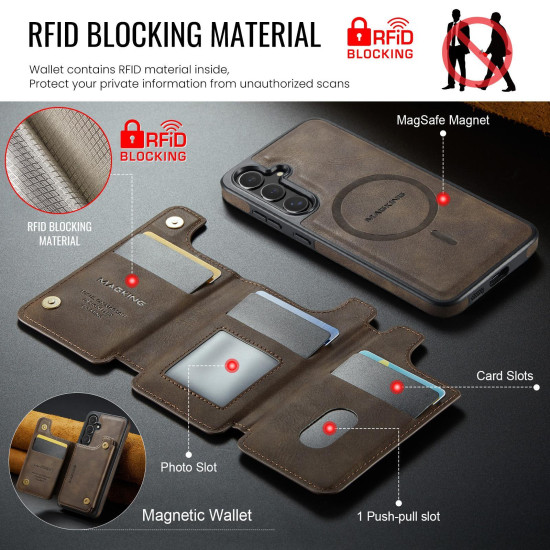 For Samsung Galaxy S24+ 5G MAGKING K3 Series MagSafe RFID Card Bag Detachable Phone Case(Coffee)