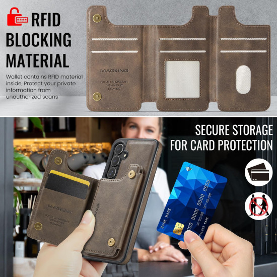 For Samsung Galaxy S24+ 5G MAGKING K3 Series MagSafe RFID Card Bag Detachable Phone Case(Coffee)