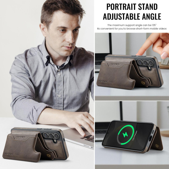 For Samsung Galaxy S24+ 5G MAGKING K3 Series MagSafe RFID Card Bag Detachable Phone Case(Coffee)