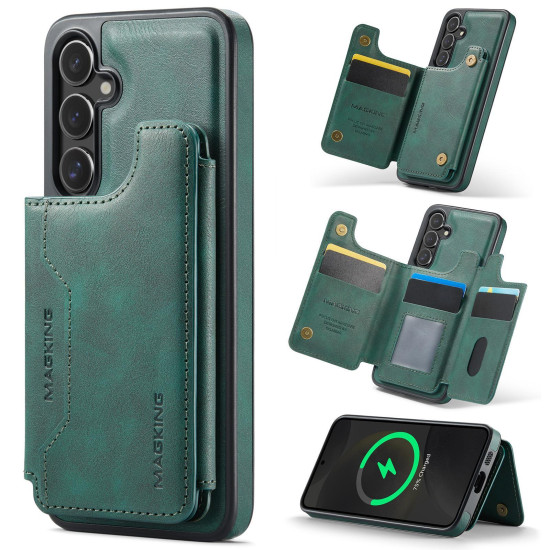 For Samsung Galaxy S24+ 5G MAGKING K3 Series MagSafe RFID Card Bag Detachable Phone Case(Green)