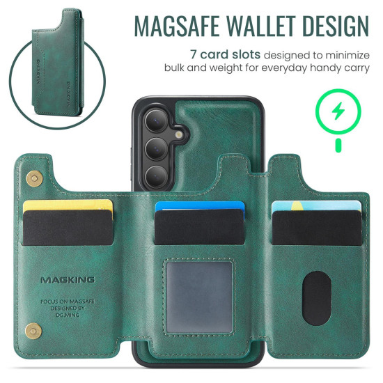 For Samsung Galaxy S24+ 5G MAGKING K3 Series MagSafe RFID Card Bag Detachable Phone Case(Green)