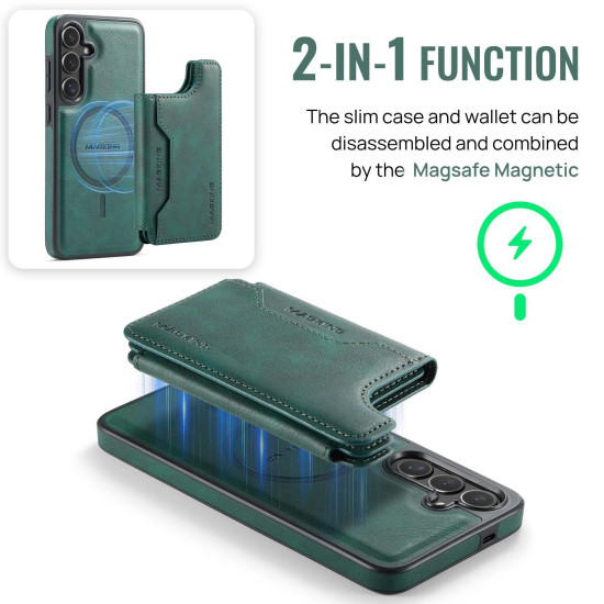 For Samsung Galaxy S24+ 5G MAGKING K3 Series MagSafe RFID Card Bag Detachable Phone Case(Green)