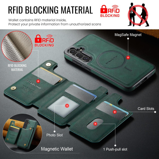 For Samsung Galaxy S24+ 5G MAGKING K3 Series MagSafe RFID Card Bag Detachable Phone Case(Green)