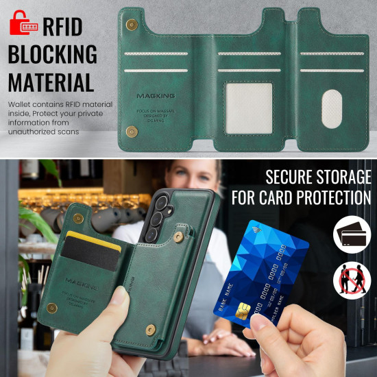 For Samsung Galaxy S24+ 5G MAGKING K3 Series MagSafe RFID Card Bag Detachable Phone Case(Green)