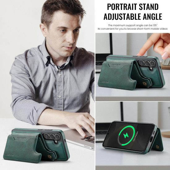 For Samsung Galaxy S24+ 5G MAGKING K3 Series MagSafe RFID Card Bag Detachable Phone Case(Green)