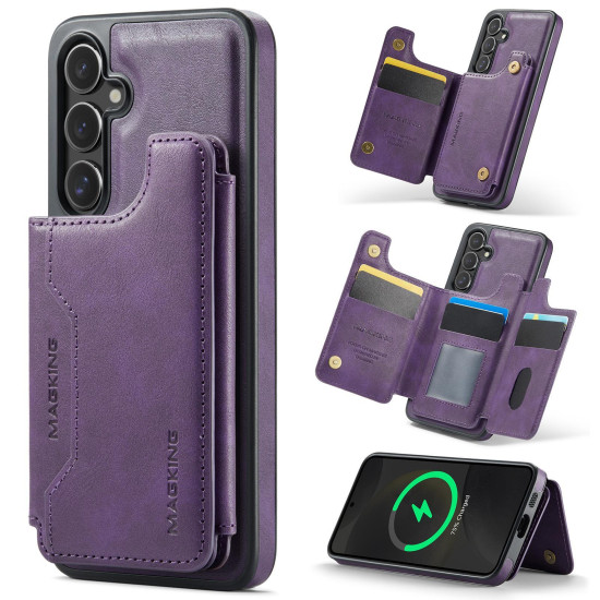 For Samsung Galaxy S24+ 5G MAGKING K3 Series MagSafe RFID Card Bag Detachable Phone Case(Purple)