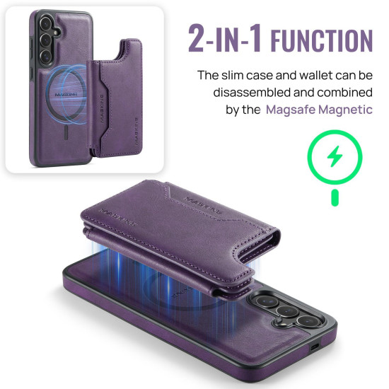 For Samsung Galaxy S24+ 5G MAGKING K3 Series MagSafe RFID Card Bag Detachable Phone Case(Purple)