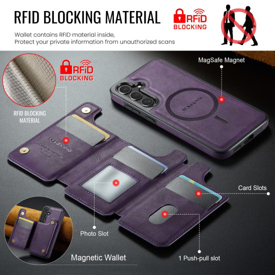 For Samsung Galaxy S24+ 5G MAGKING K3 Series MagSafe RFID Card Bag Detachable Phone Case(Purple)