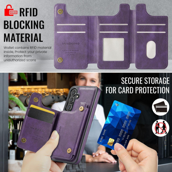 For Samsung Galaxy S24+ 5G MAGKING K3 Series MagSafe RFID Card Bag Detachable Phone Case(Purple)