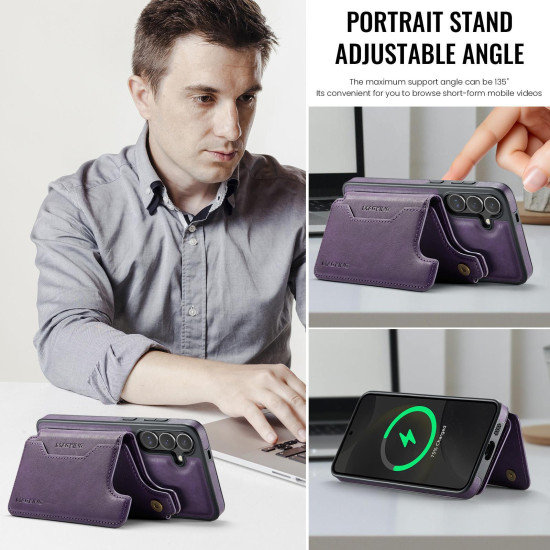 For Samsung Galaxy S24+ 5G MAGKING K3 Series MagSafe RFID Card Bag Detachable Phone Case(Purple)