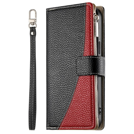 For Samsung Galaxy S23+ 5G Stitching Multi-card Zipper Wallet Leather Phone Case with Short Strap(Black)