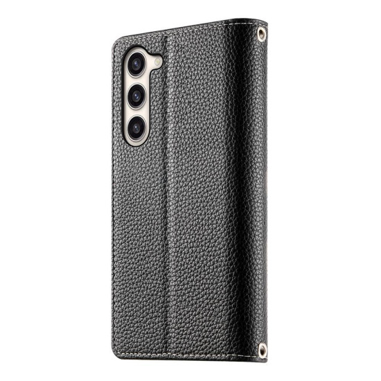 For Samsung Galaxy S23+ 5G Stitching Multi-card Zipper Wallet Leather Phone Case with Short Strap(Black)
