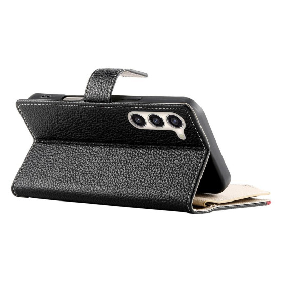 For Samsung Galaxy S23+ 5G Stitching Multi-card Zipper Wallet Leather Phone Case with Short Strap(Black)