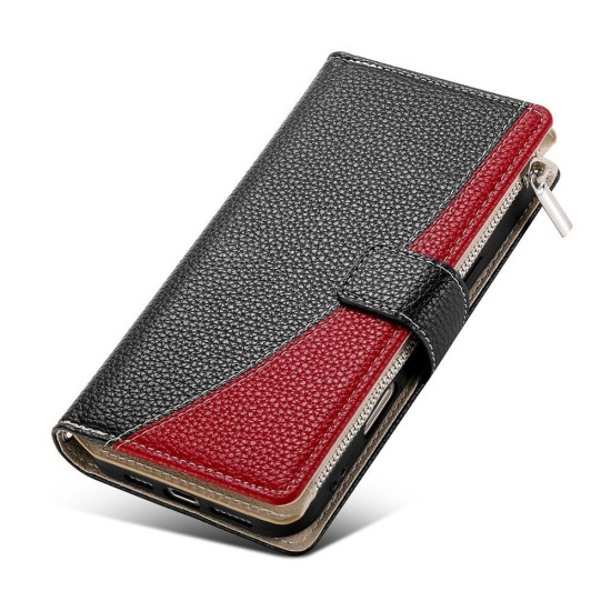 For Samsung Galaxy S23+ 5G Stitching Multi-card Zipper Wallet Leather Phone Case with Short Strap(Black)