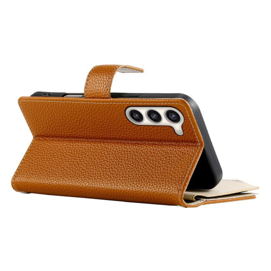 For Samsung Galaxy S23+ 5G Stitching Multi-card Zipper Wallet Leather Phone Case with Short Strap(Brown)