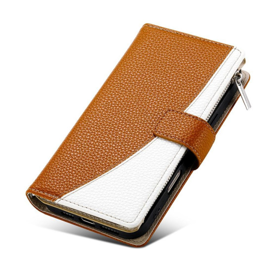 For Samsung Galaxy S23+ 5G Stitching Multi-card Zipper Wallet Leather Phone Case with Short Strap(Brown)