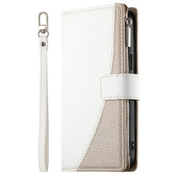 For Samsung Galaxy S23+ 5G Stitching Multi-card Zipper Wallet Leather Phone Case with Short Strap(White)