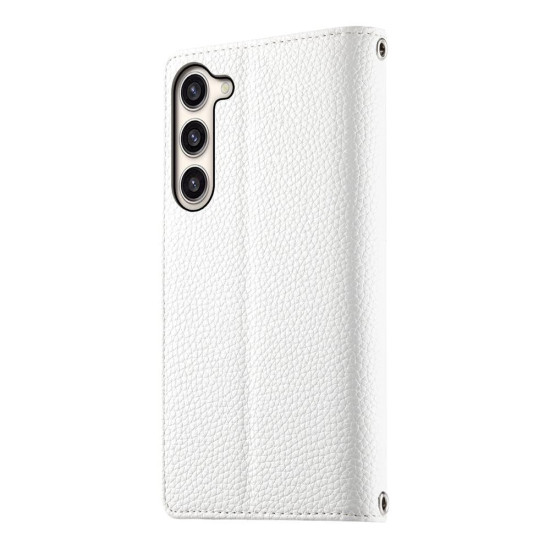 For Samsung Galaxy S23+ 5G Stitching Multi-card Zipper Wallet Leather Phone Case with Short Strap(White)