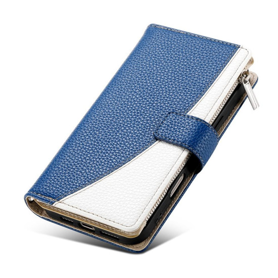 For Samsung Galaxy S23+ 5G Stitching Multi-card Zipper Wallet Leather Phone Case with Short Strap(Dark Blue)