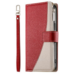For Samsung Galaxy S23+ 5G Stitching Multi-card Zipper Wallet Leather Phone Case with Short Strap(Red)