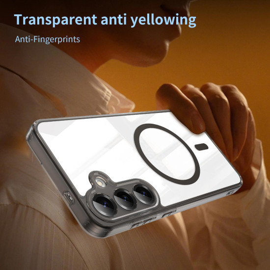 For Samsung Galaxy S24+ 5G PC Hybrid TPU Airbag Shockproof MagSafe Phone Case(Transparent Black)