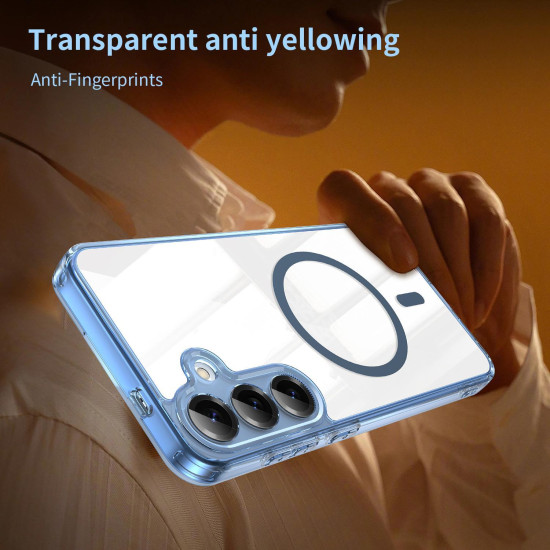 For Samsung Galaxy S24+ 5G PC Hybrid TPU Airbag Shockproof MagSafe Phone Case(Transparent Blue)