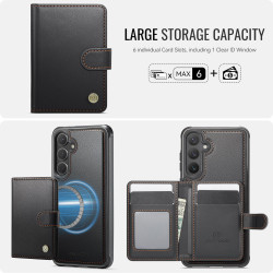 For Samsung Galaxy S24+ 5G JEEHOOD J09 Buckle Card Bag MagSafe Magnetic Style RFID Leather Phone Case(Black)