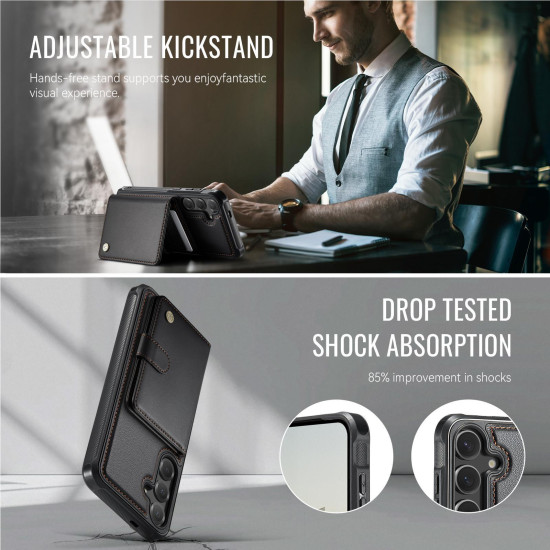For Samsung Galaxy S24+ 5G JEEHOOD J09 Buckle Card Bag MagSafe Magnetic Style RFID Leather Phone Case(Black)