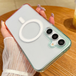For Samsung Galaxy S24+ 5G Contrast Color Gradient Transparent MagSafe Phone Case(Blue Green + Pink)