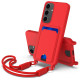For Samsung Galaxy S24+ 5G Integrated Card Bag Solid Color Liquid Silicone Phone Case Gen2 with Short Lanyard(Red)
