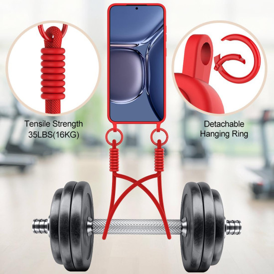 For Samsung Galaxy S24+ 5G Integrated Card Bag Solid Color Liquid Silicone Phone Case Gen2 with Short Lanyard(Red)