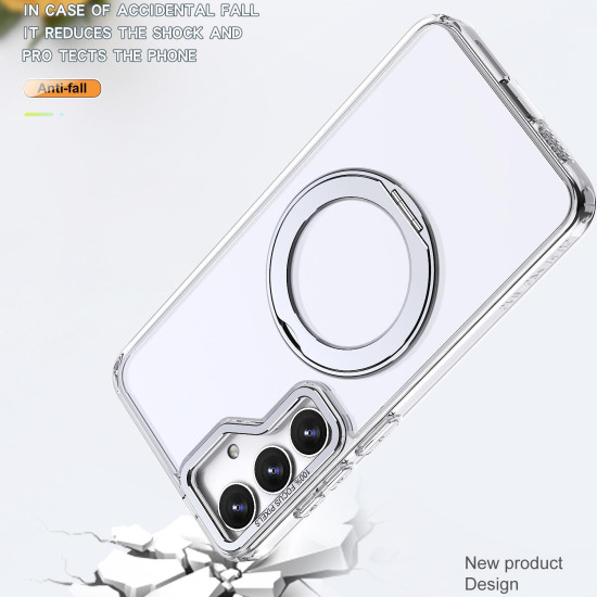 For Samsung Galaxy S24+ 5G kalebol MagSafe Metal Ring Holder Phone Case(Transparent)
