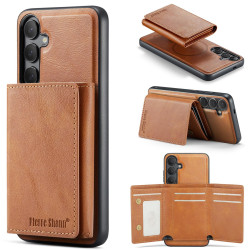 For Samsung Galaxy S24+ 5G Fierre Shann 2 in 1 Holder RFID Card Slot Wallet MagSafe Phone Case(Dark Brown)