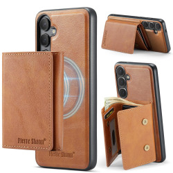 For Samsung Galaxy S24+ 5G Fierre Shann 2 in 1 Holder RFID Card Slot Wallet MagSafe Phone Case(Dark Brown)