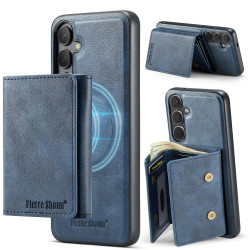 For Samsung Galaxy S24+ 5G Fierre Shann 2 in 1 Holder RFID Card Slot Wallet MagSafe Phone Case(Blue)