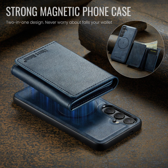 For Samsung Galaxy S24+ 5G Fierre Shann 2 in 1 Holder RFID Card Slot Wallet MagSafe Phone Case(Blue)