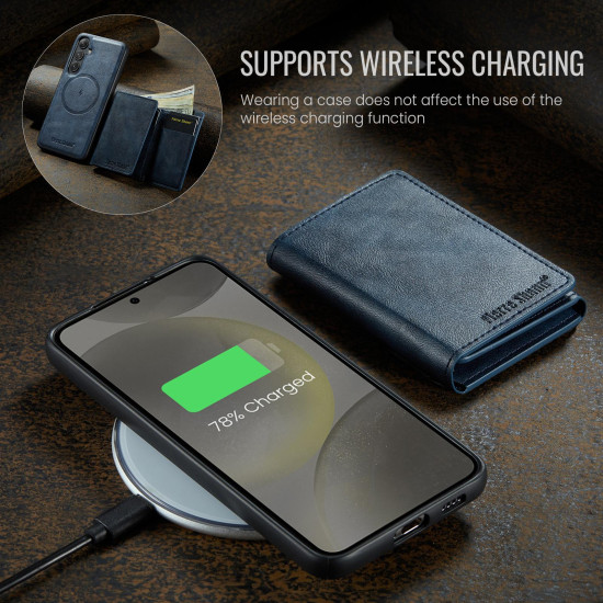 For Samsung Galaxy S24+ 5G Fierre Shann 2 in 1 Holder RFID Card Slot Wallet MagSafe Phone Case(Blue)
